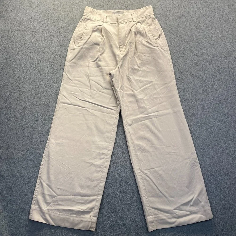 Everlane‎ Wide Leg,Dress Pants Women’s Size 2 SMALL,Pleated,Pockets,Zipper,Beige